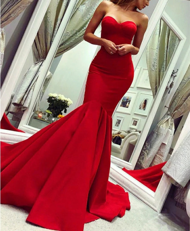 Luolandi Marvelous Satin Prom Dresses Mermaid Sweetheart Gowns With Chapel Train Sexy Evening Dress